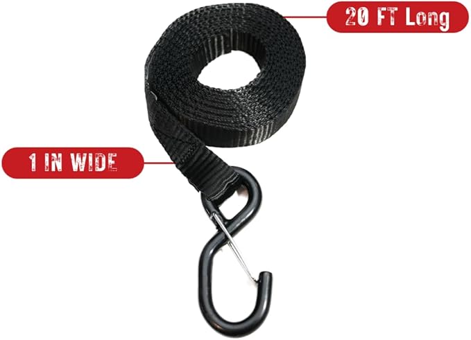 TorkStrap M500 Bundle | 14' x 1'' Spring Loaded Tie Down Straps with 20' Extensions- 1,500LB Max Load - Just Pull Alternative to Ratchet Straps - Integrated Soft Loops (2-Pack)