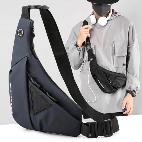 MAYMOONER Small Sling Crossbody Bag for Men, Lightweight Anti-theft One Strap Casual Chest Bag Slim Backpack for Outdoor Walking Trip Hiking Biking Navy Blue