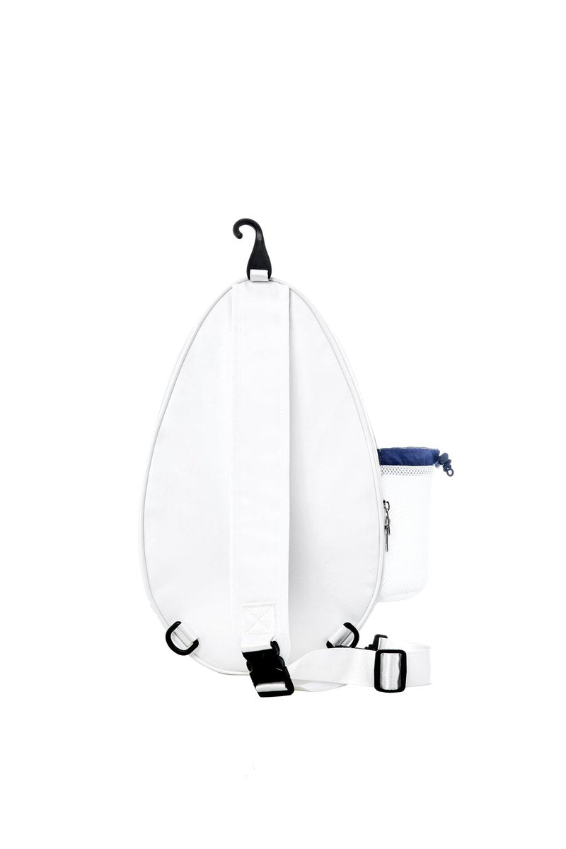Uriyesobida White PU One Shoulder Crossbody Tennis Backpack Tennis Racket Sling Bag for Women, with Water Bottle Holder