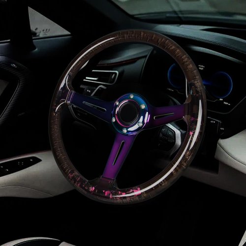 Black Crystal Acrylic Racing Steering Wheel 350mm/13.8'' Golf Cart Steering Wheel Universal for Club Car EZGO RXV & TXT, Yamaha,Race and Sim Racing Setup
