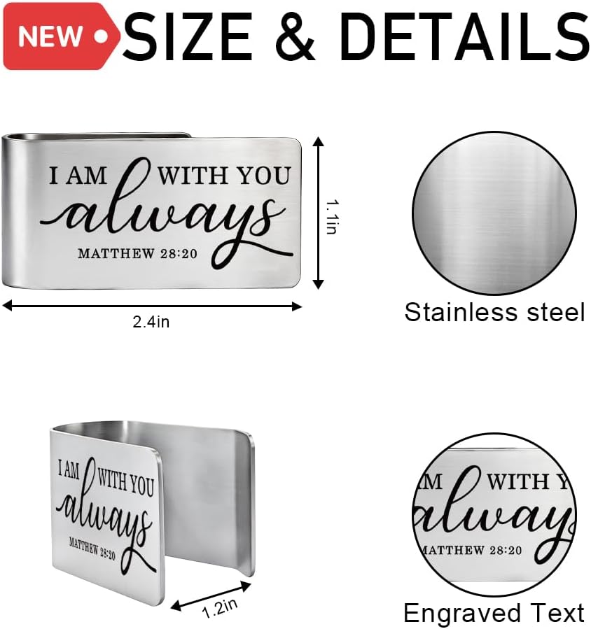 I Am with You Always Visor Clip for Cars, Matthew 28:20 Inspirational Gifts for Son Daughter, Christian Gifts for Women Men, Religious Car Charm for New Driver, Car Visor Accessories (Large)