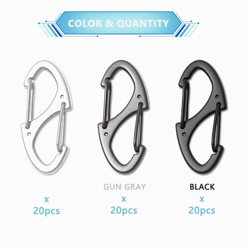 60PCS S Shaped Double Carabiner Clips 1.6 Inch Small Spring Snap Hook Keychain Dual Wire Gate Clip Interlocking Tiny Biner Clip Attachment Accessories (3 Colors)