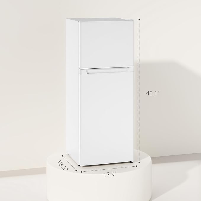 HOMCOM 4 Cu.Ft Mini Fridge with Freezer Double Reversible White | Compact Refrigerator, Adjustable Thermostat, Shelf, for Bedroom Dorm Home Office, Energy Efficient