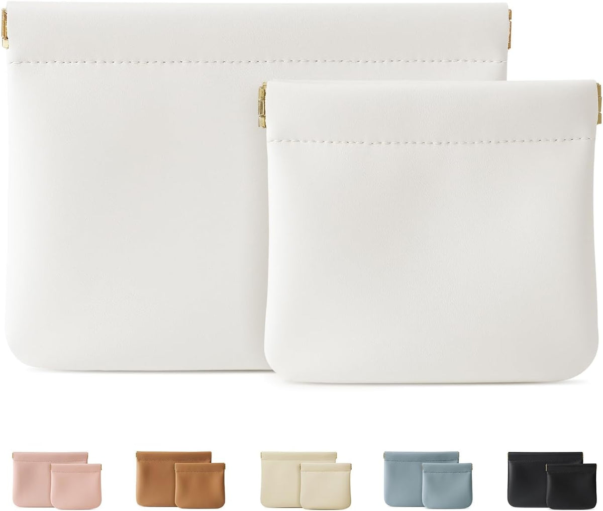 2 Pack Small Makeup Bag for Purse, Cosmetic Travel Pouch, Cream