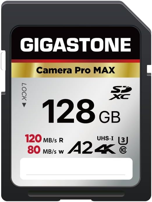 【5-Years Data Recovery】 GIGASTONE 128GB SD Card, 4K Camera Pro MAX, UHS-I A2 4K