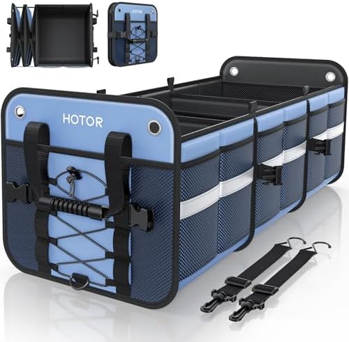 HOTOR Trunk Organizer for SUV – Car Storage Box with Reflective Strips, Collapsible Car Organizer with Large Capacity, Essential Car Accessories for Truck, Van & Sedan, Blue, 22.1" x 13.0" x 12.0"