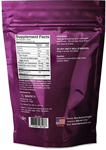 BariatricPal 90-Day Bariatric Vitamin Bundle (Multivitamin ONE 1 per Day! Capsule with 45mg Iron and Calcium Citrate Soft Chews 500mg with Probiotics - Wild Grape)