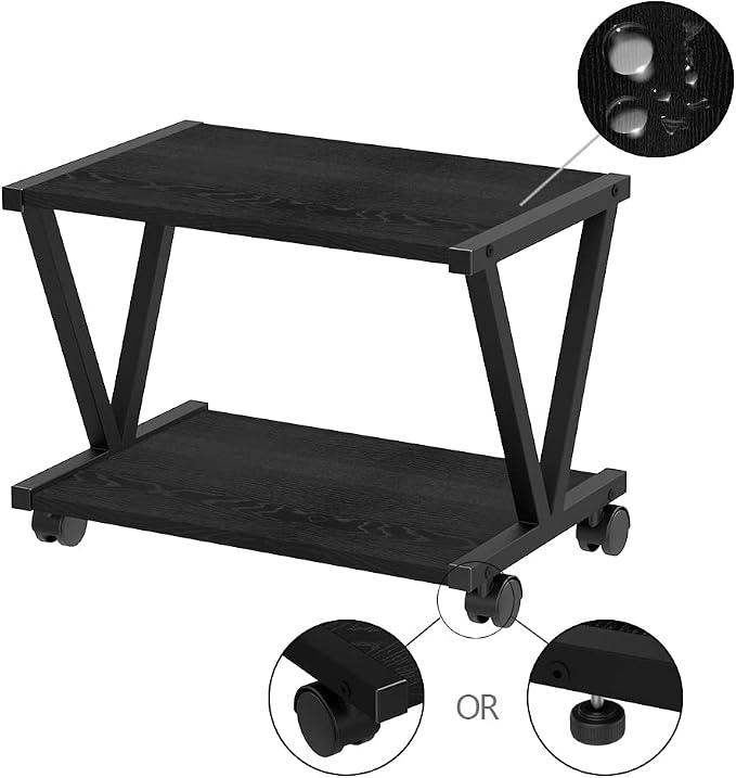 VEDECASA Retro Desktop Printer Stand 2 Double Tiers Wood Printer Shelf Modern