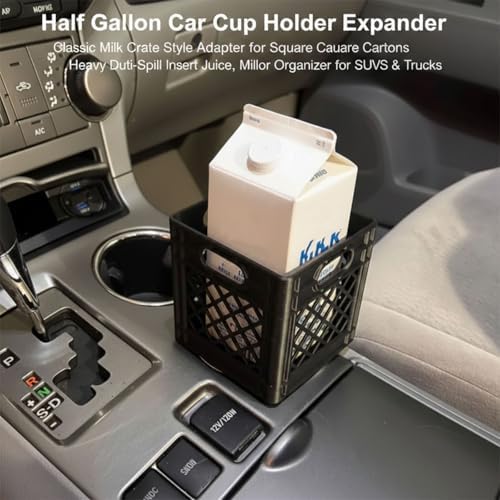 Half Gallon Car Cup Holder Expander - Classic Milk Crate Style Adapter for Square Cartons, Secure Anti-Spill Insert for Juice, Milk & Iced Coffee, Heavy Duty Interior Organizer for SUVs & Trucks