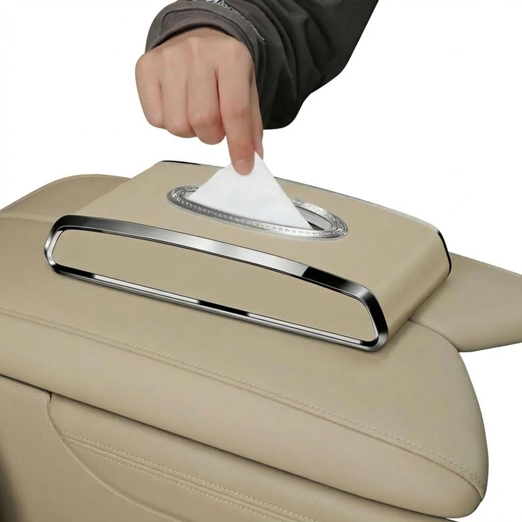 Car Tissue Holder, Armrest & Back Seat Organizer, Beige
