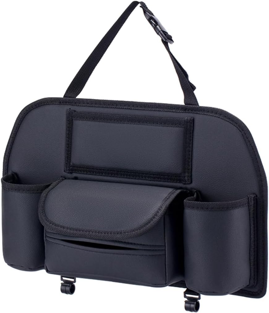 Car Seat Back Organizer PU Leather Storage Bag with Tissue Holder Pocket