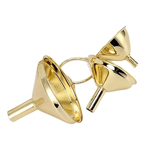 Majatou 3 Pieces Gold Stainless Steel Funnel, Kitchen Funnel Set for transferring Essential Oils, Liquids, Liquids, Dry Powders, and Kitchen Gold funnels