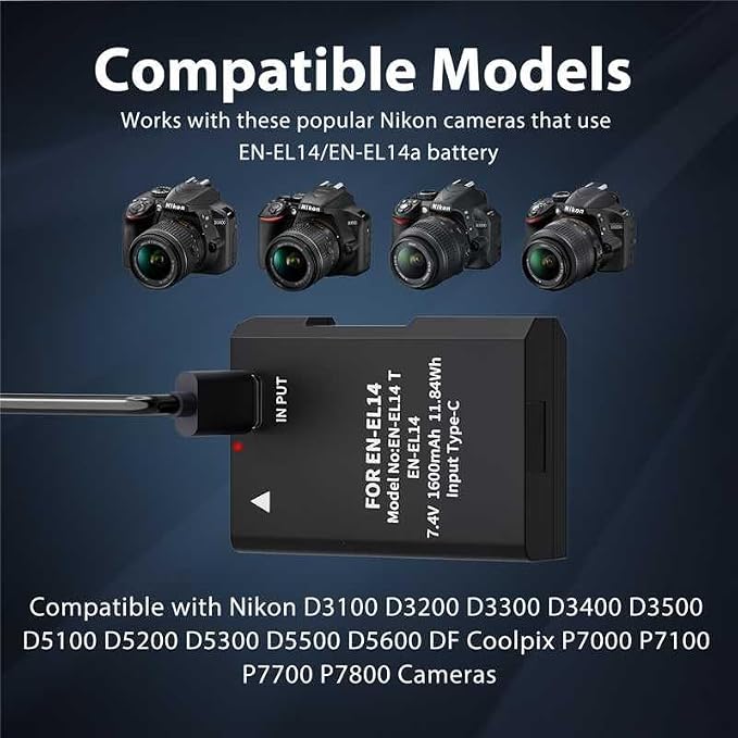 LP EN-EL14 EN-EL14a Battery 1600mAh 2-Pack