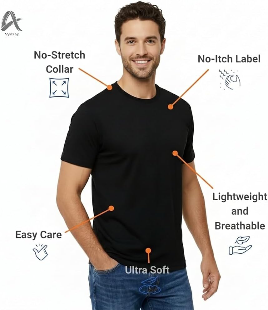 Skiennix Men's 100% Cotton Crew Neck T-Shirt - Premium Short Sleeve Casual Tees, Regular Fit