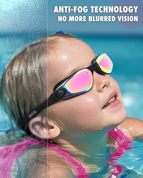 Aegend Swim Goggles - Comfort Fit Anti-Fog Goggles for Kids & Youth Ages 3-14 | 3 Pack
