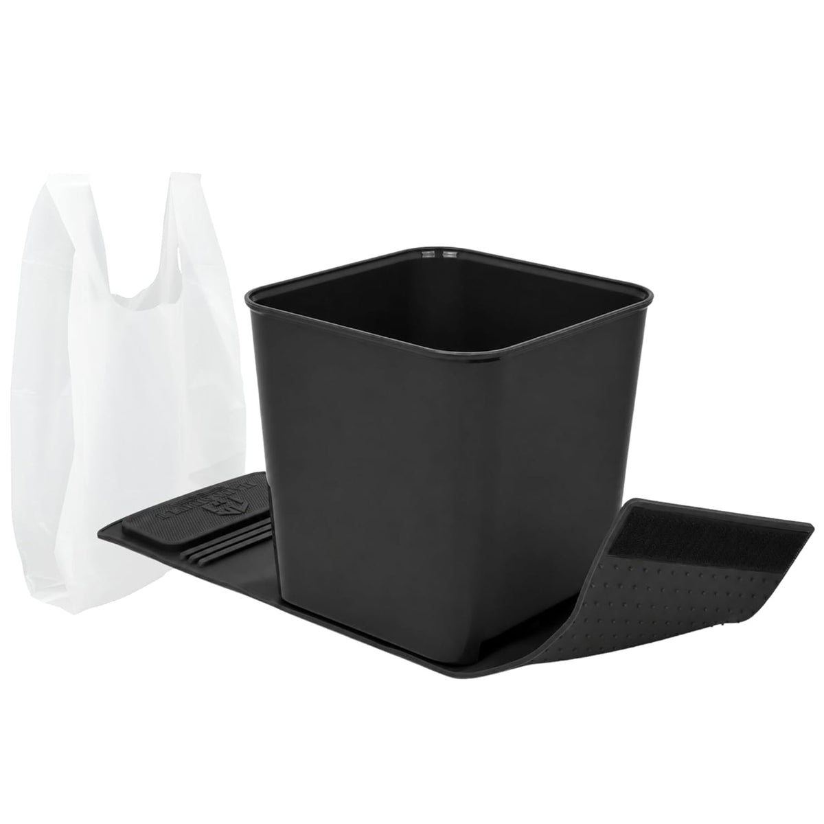 Car Trash Can with Stability Wings – Leakproof Portable Garbage Bin for Fabric & Rubber Mats – Compact Durable Plastic Auto Organizer for Cars, SUVs, Trucks (Black with Flap, Small)