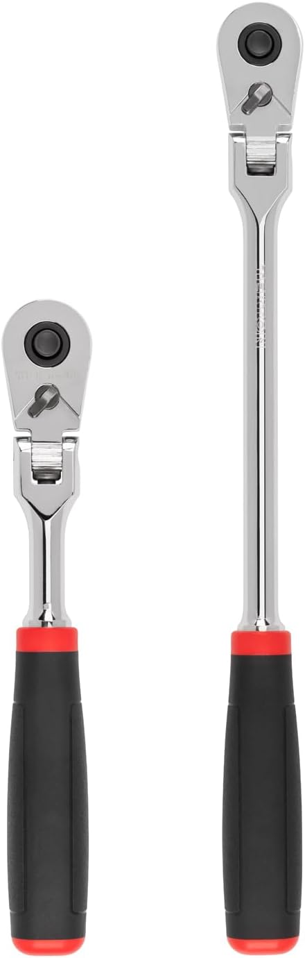 TEKTON 3/8 Inch Drive Flex Head Quick-Release Comfort Grip Ratchet Set, 2-Piece (8, 12 in.) | SRH91302