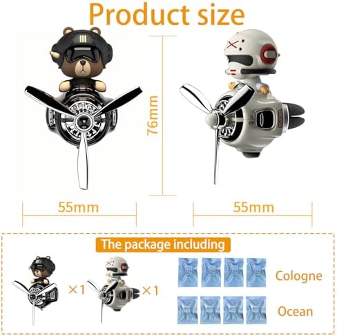 2Pcs Car Air Fresheners, Cute Bear Pilot Automotive Air Outlet Creative Car Perfume Diffuser, Automotive Accessories Air Vent Decoration with 8 Fragrant Tablets (Black 1+White 1)