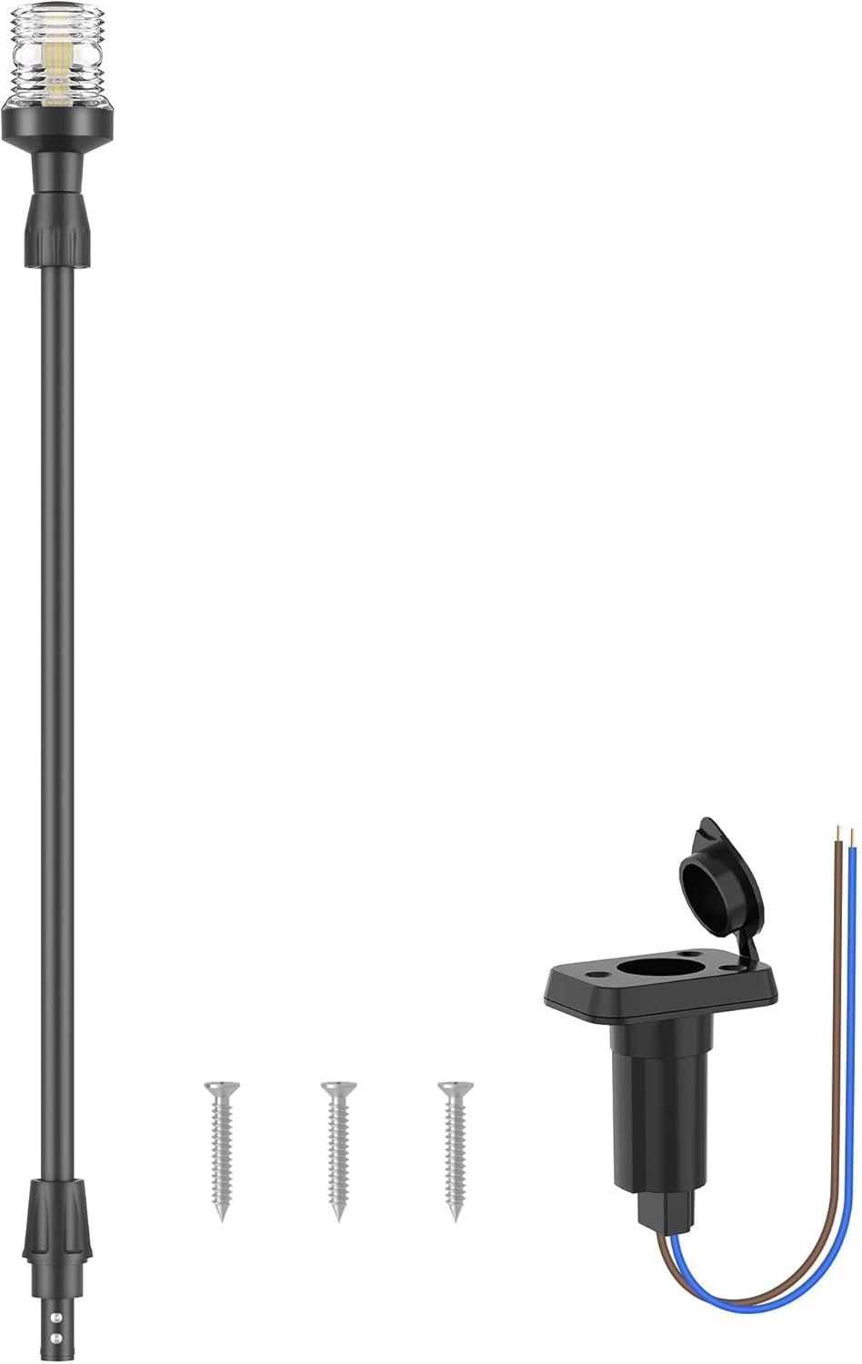 Obcursco LED Boat Stern Lights - Telescoping 27"-48" Navigation Light with 3NM Visibility | Black Base