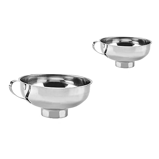Funnel Set - 2Pcs Stainless Steel Ideal for Canning and Filling Wide Mouth or Regular Jars. This Durable Funnel Features a Handle for Easy Pouring and is Made of Stainless Steel for Long-Lasting use.