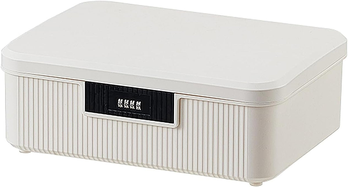 Lockable Storage Container Bin, 4.2 Gallon Capacity Organizer Box with Combination Lock, Heavy Duty Plastic Trunk, Usable As Item Organizer Or Office File Storage(White)