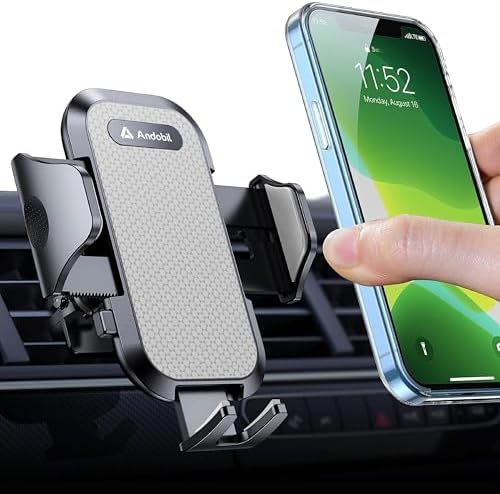 andobil 2026 Upgraded Car Phone Holder Mount for Vent, Military Sturdy Metal Clip Air Vent Phone Holder for Your Car Easy Used Cell Phone Car Mount for iPhone 17 16 15 14 13 12 Pro Max Samsung Grey