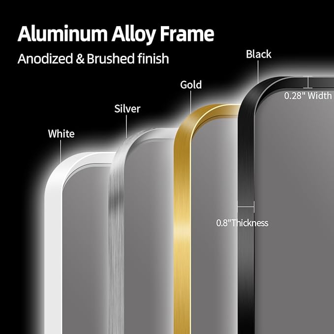 56 x 36 Black LED Bathroom Mirror, Metal Framed Rounded Corner Rectangle Backlit Mirror Bathroom, Anti-Fog, 3-Color Stepless Dimmable Lighted Mirror, Motion Sensor Lights, Memory Function