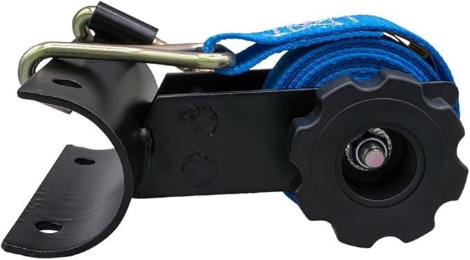 Mytee Products 2 Pack 1-1/2"x7' Blue Ladder Rack Ratchet Straps with J-Hook (Pair) - 500 lbs 2" Black Round Tube Mount - Retractable Ratchet Tie Down Strap for Roof Rack