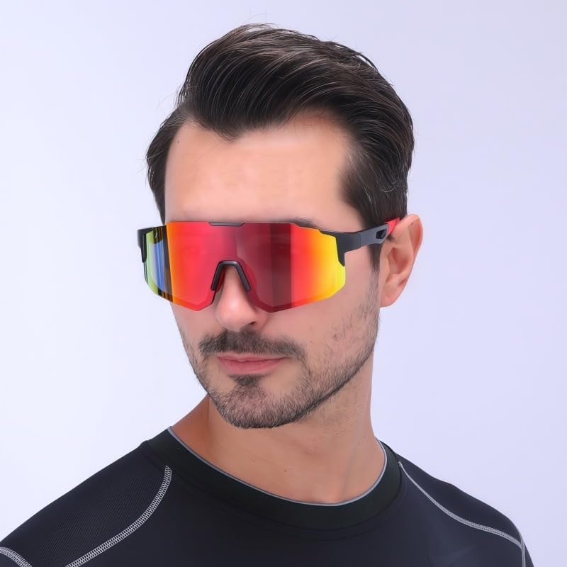 swanoble Outdoor Adult Sports Sunglasses UV Protection for Women Men Cycling Baseball Golf Fishing,Lightweight Frame Tennis Shades (03-Black Frame/Pink Lens)
