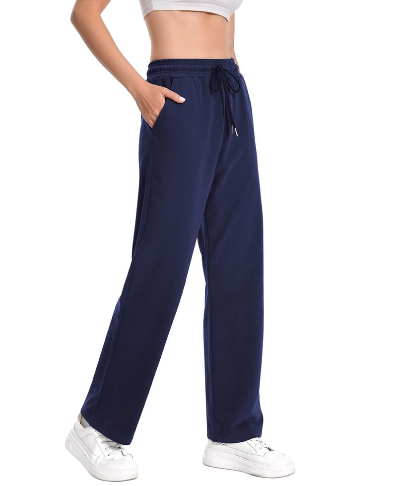 Straight Leg Stretch Cotton Women's Sweatpants Beach Joggers Lounge Womens Bowling Pants Trendy Athletic Women Slacks Track Workout Dance High Waisted Trousers Yoga Pants with Pockets Navy Blue L