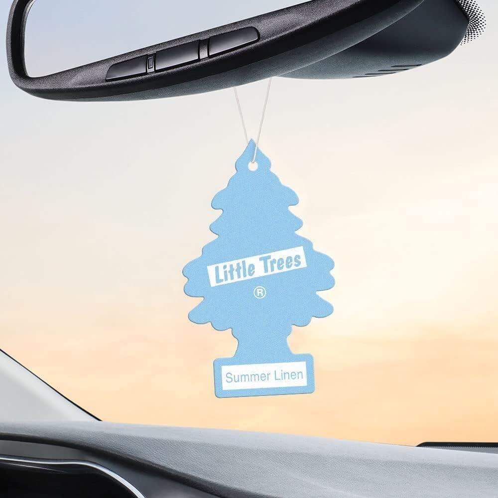 Little Trees Cardboard Hanging Car, Home & Office Air Freshener, Summer Linen (Pack of 12)