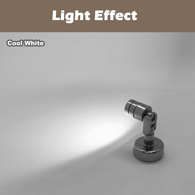 Metal Miniature LED Light,Tiny Spot Lights with Magnet Base,Battery Operated LED Lights,Wireless Miniature Spot Light for Artwork Painting,Jewelry Showcase,DIY Hand Craft (Cool White)