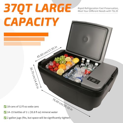 Car Refrigerator for Tesla Model Y, 37QT (35L) 12V Portable Freezer, -4℉~68℉ Trunk Fridge with APP Control, Low Noise & Energy Saving, Camping Road Trip Tailgating, 12/24V DC & 110-240V AC (Grey)
