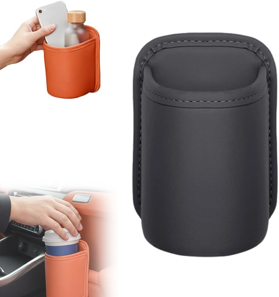 2027 New Leather Car Door Cup Holder Clip-On Side Window, Black