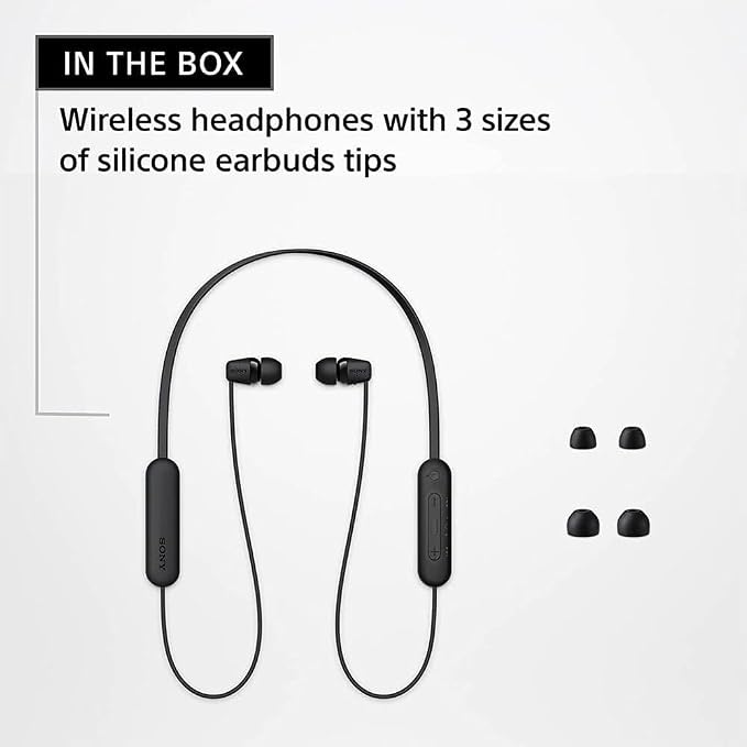 Sony WI-C100 Wireless in-Ear Bluetooth Headphones with Built-in Mic, Black | Up to 25 Hrs of Battery, Clear Hands-Free Calling, Easy Button Operation, Flexible Neckband, IPX4 Water Resistant