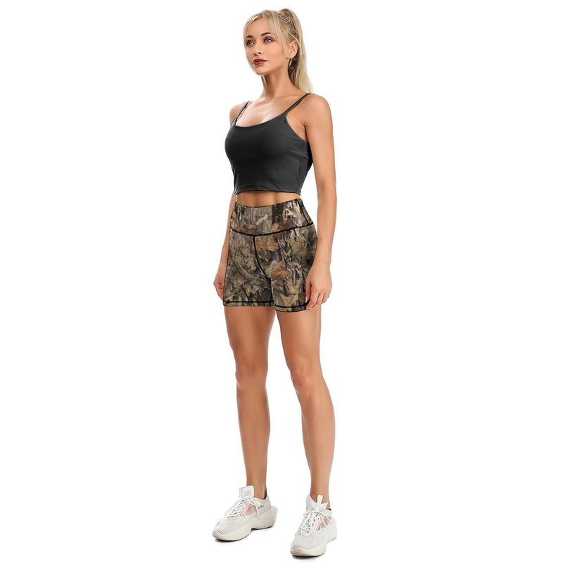 Sjazc Hunting Camo Yoga Shorts High Waisted Biker Shorts for Womens Athletic Running Workout S