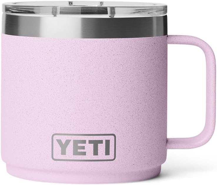 YETI Rambler 14 oz Ceramic Lined Mug - Vacuum Insulated Stainless Steel with MagSlider Lid | Cherry Blossom
