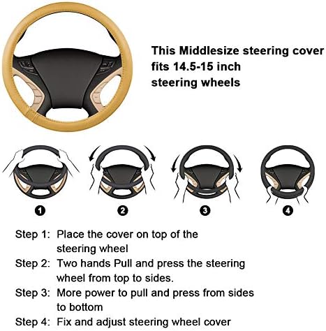 Haokay Heavy Duty Pure Cowhide Steering Wheel Cover SUV Car, Gray Genuine Leather Steering Wheel Cover Men Women Universal 14.5 to 15 Inch