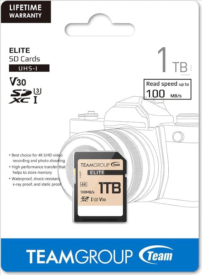 TEAMGROUP Elite 1TB UHS-I U3 V30 UHD Read Speed up to 100MB/s SDXC High Speed