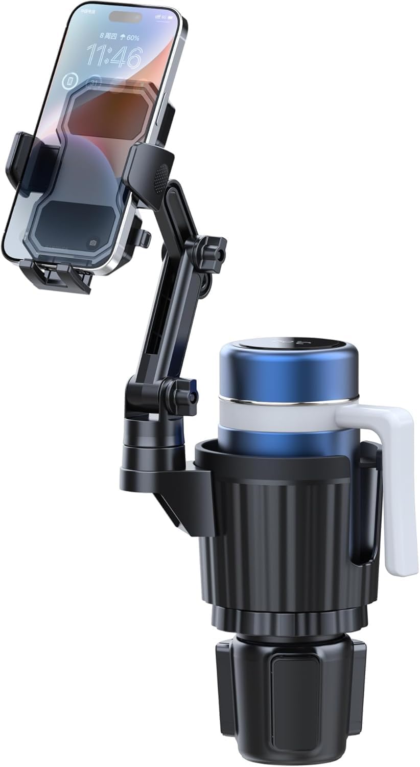 Cup Holder Expander with Phone Mount, Adjustable Cup Holder Cell Phone Car Mount for 16-40oz Tumbler Cup,Cupholder Extender Holder Stanley Cup Car Accessories