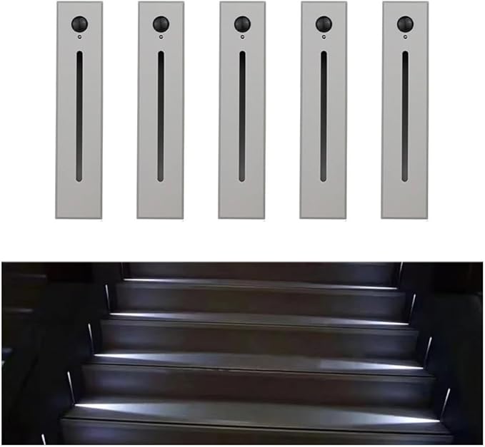 5Pcs Motion Sensor Stair Lights Embedded LED Step Lights, 3W AC85-265V Waterproof Recessed Light Fixtures for House/Wall Cavity/Hallway/Stair/Corner/Decks 6000K Sand Gray