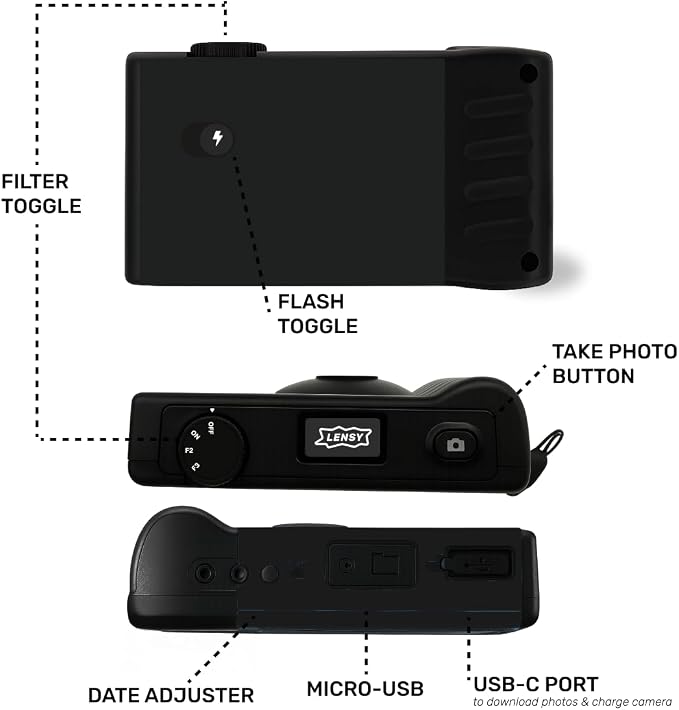 LENSY Screen Free Digital Camera | Four Built in Filters | Rechargeable