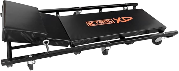 K Tool International XD74962 40" Metal Creeper with Adjustable Headrest, Fully Padded, Epoxy Coated Steel Frame, Six 2 Inch Oil Resistant Swivel Casters, Lightweight Design for Garage and Shop Use