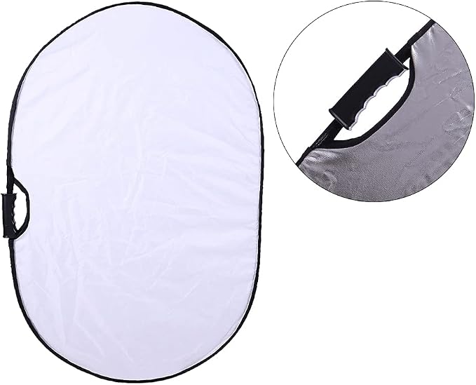 Portable Photography Silver and White Reflector Collapsible 2-in-1 Oval