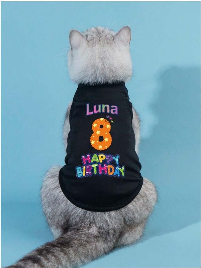 Custom Dog Birthday Shirt,Personalized Pet Apparel Print with Name Age Number,Pet Birthday Outfit,Lightweight Breathable Cotton Vest for Small Medium Large Dogs Cat (Pink, 8X-Large)