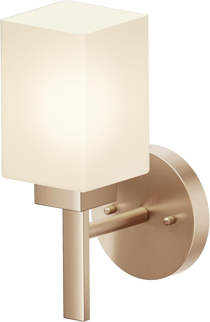 Bathroom Vanity Light Fixture with White Frosted Glass, Champagne Bronze Wall Lamp Over Mirror for Bedroom, Living Room, Washroom Porch T002CPG-L1