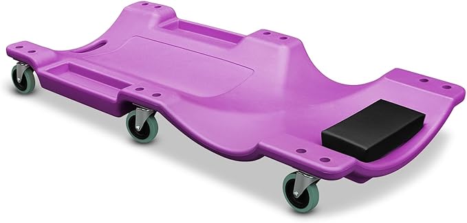 Auto Dynasty 40 Inches Mechanic Creeper, Automotive Garage Repair Low Profile Under Car Rolling Creeper with Padded Headrest, Plastic, Purple