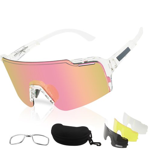 FOCUHUNTER Polarized Sports Sunglasses for Men Women, UV400 Cycling Eyewear for Baseball Running Cycling Glasses 4 Lenses