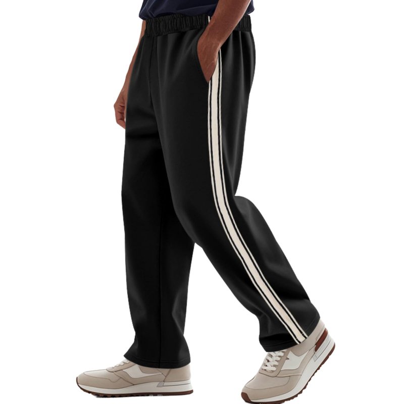 Quskc Men's Baggy Sweatpants Straight Leg Open Bottom Joggers Casual Lightweight Athletic Pants with Pockets Black