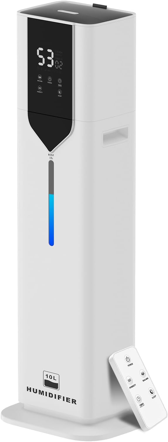 10L/2.6Gal Smart Humidifiers for Bedroom Large Room up to 600ft², 100H Runtime Cool Mist Top Fill, Ultra Quiet 30dB, Auto Control, Perfect for Bedroom, Office, Baby, White